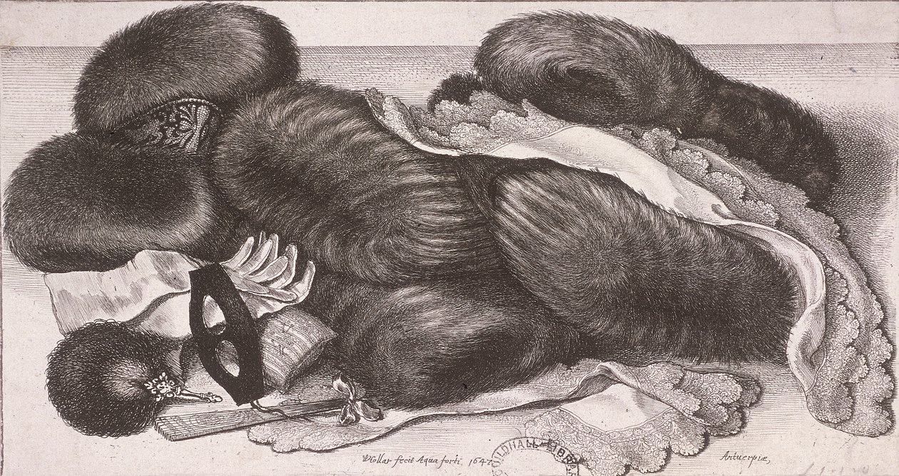 Winterkleidung für eine Frau, einschließlich Muff, Handschuhe und Taschentücher von Wenceslaus Hollar