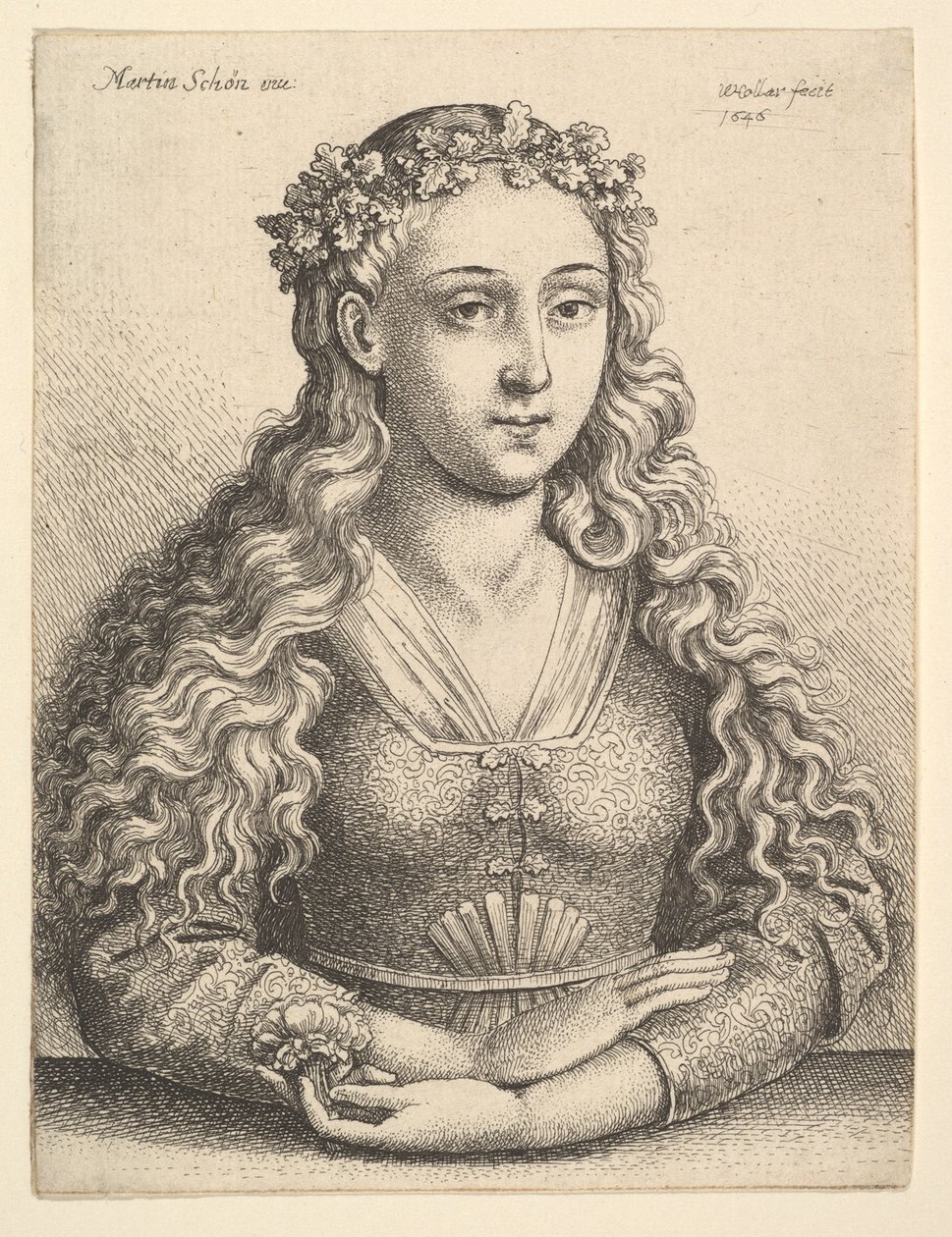 Frau mit einem Kranz aus Eichenblättern von Wenceslaus Hollar