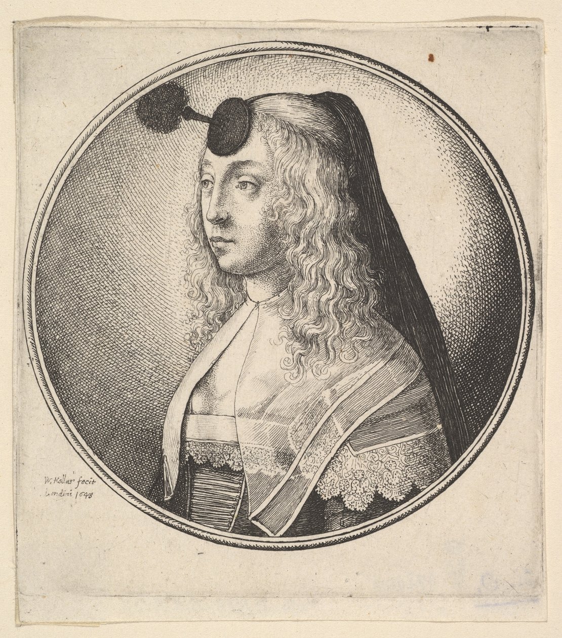 Frau mit Houpette auf der Stirn nach links gedreht von Wenceslaus Hollar