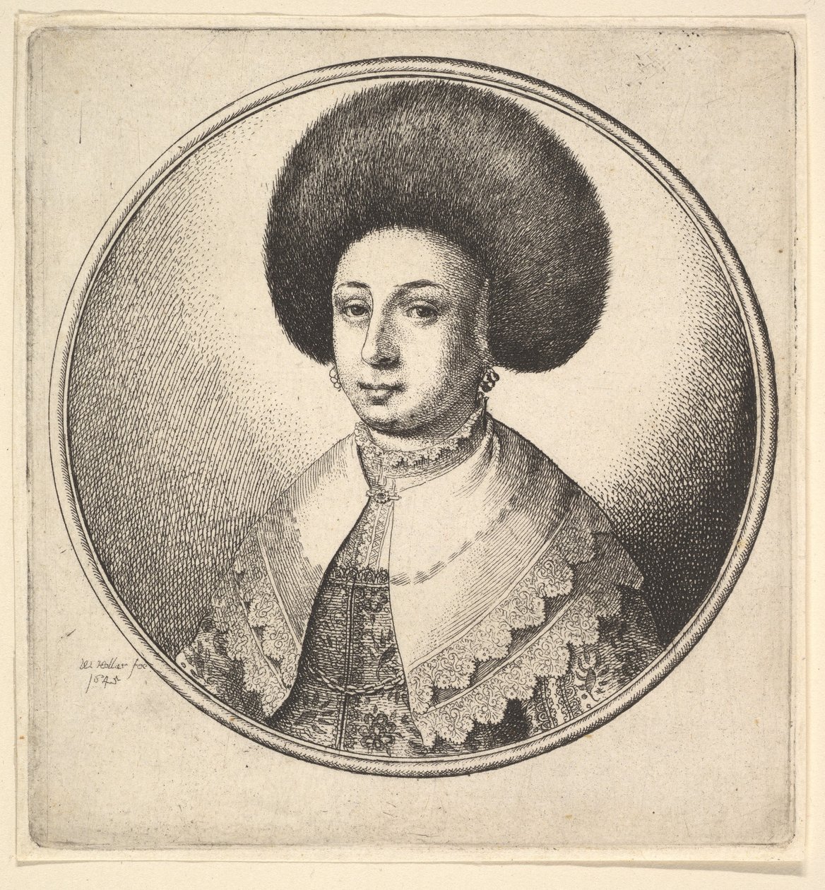 Frau mit großem rundem Pelzhut und Ohrringen, 1645 von Wenceslaus Hollar
