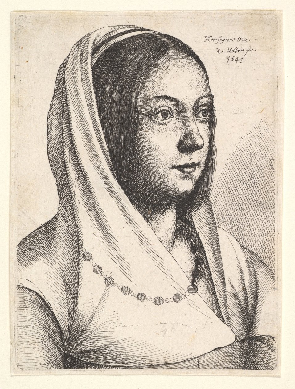 Junge Frau mit einem Schal auf dem Kopf, nach Bonsignori, 1645 von Wenceslaus Hollar
