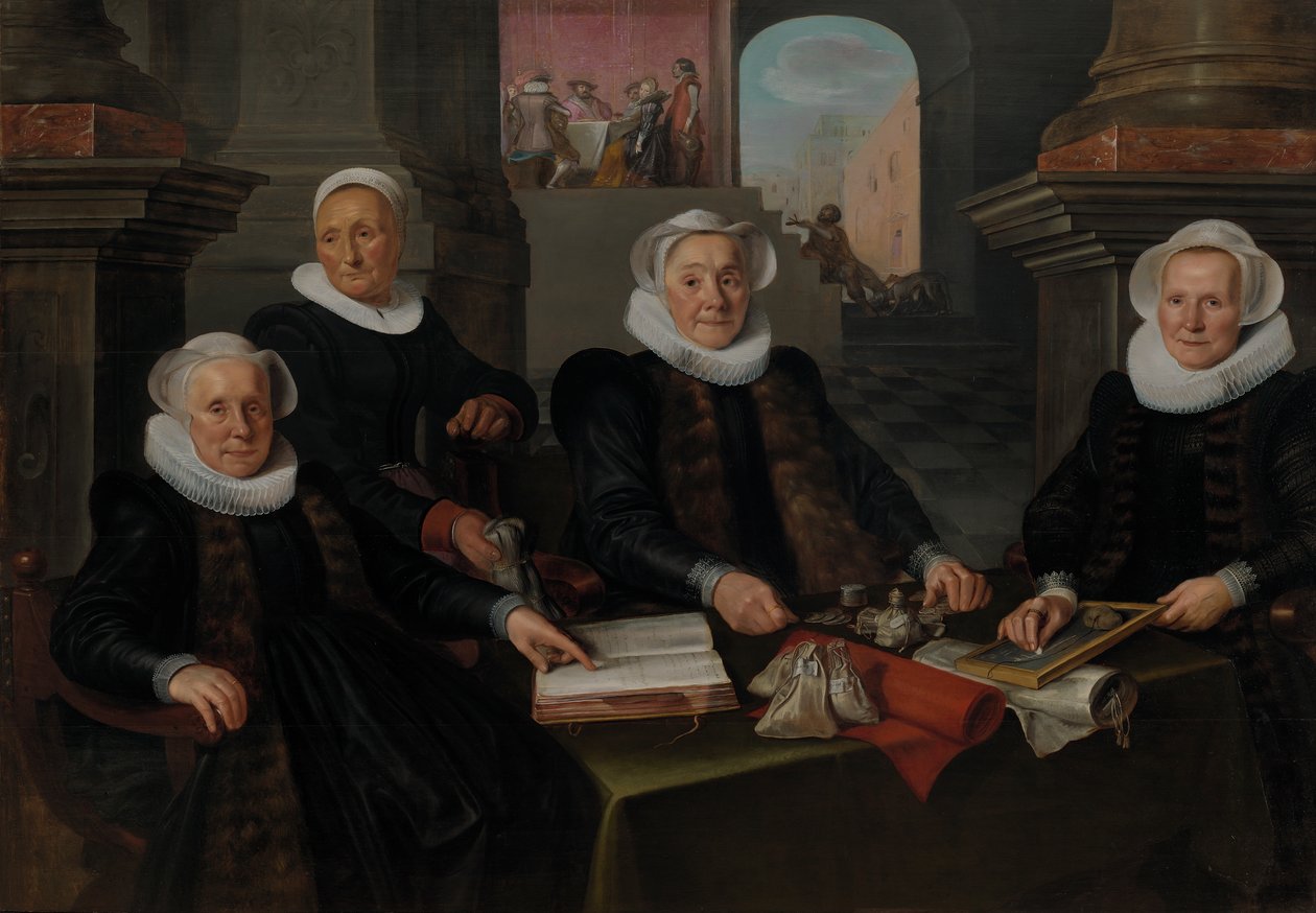 Drei Regentinnen und die Innenmutter des Leprosenhauses in Amsterdam von Werner van den Valckert
