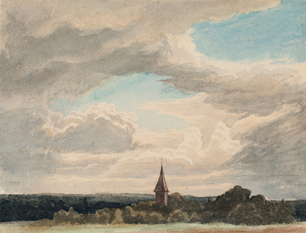 Kirchturm in einer Landschaft in Odenthal, Studie von Werner Holmberg