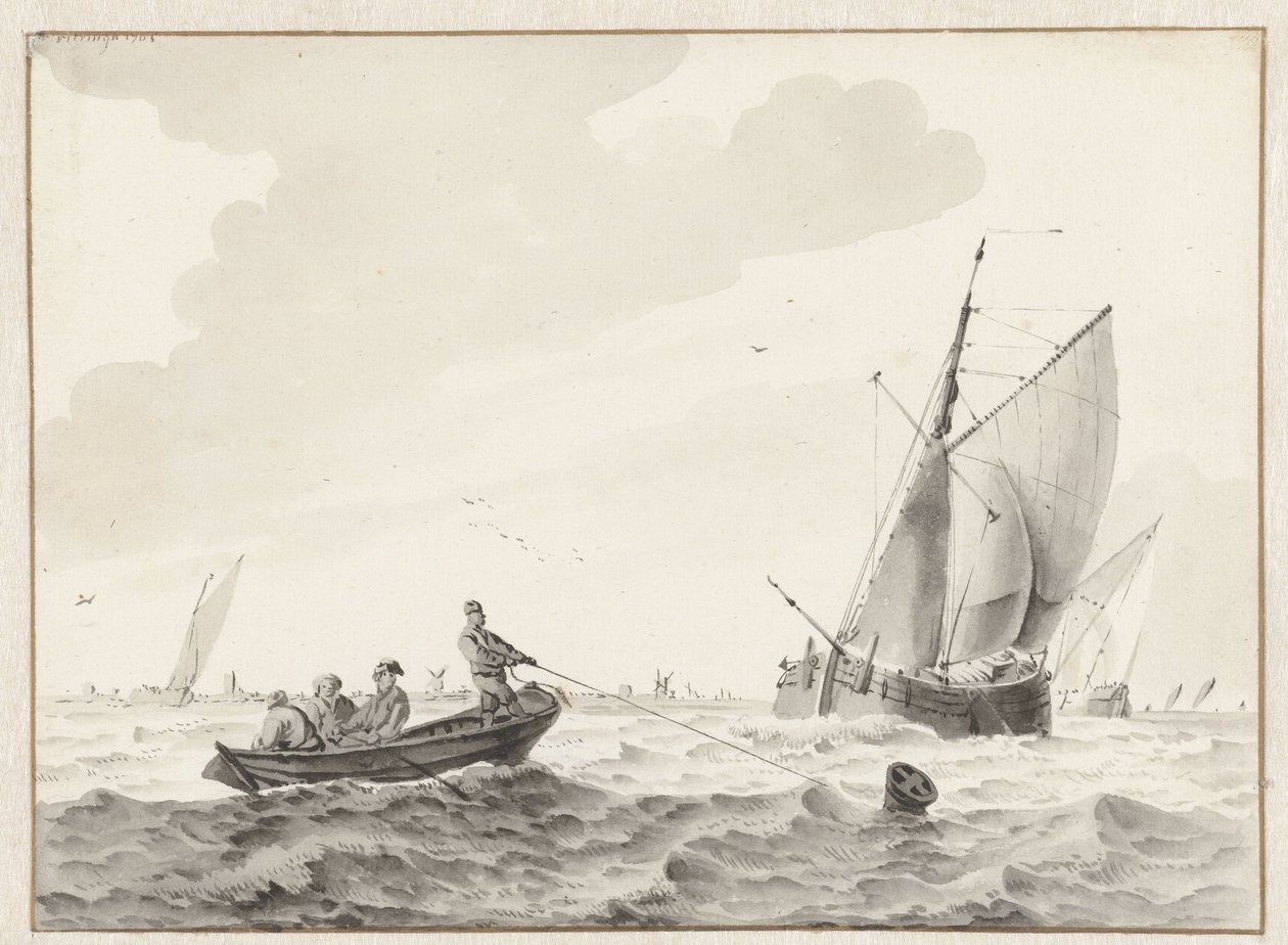 Wellenwasser mit einem Ruderboot bei einer Boje von Wigerus Vitringa