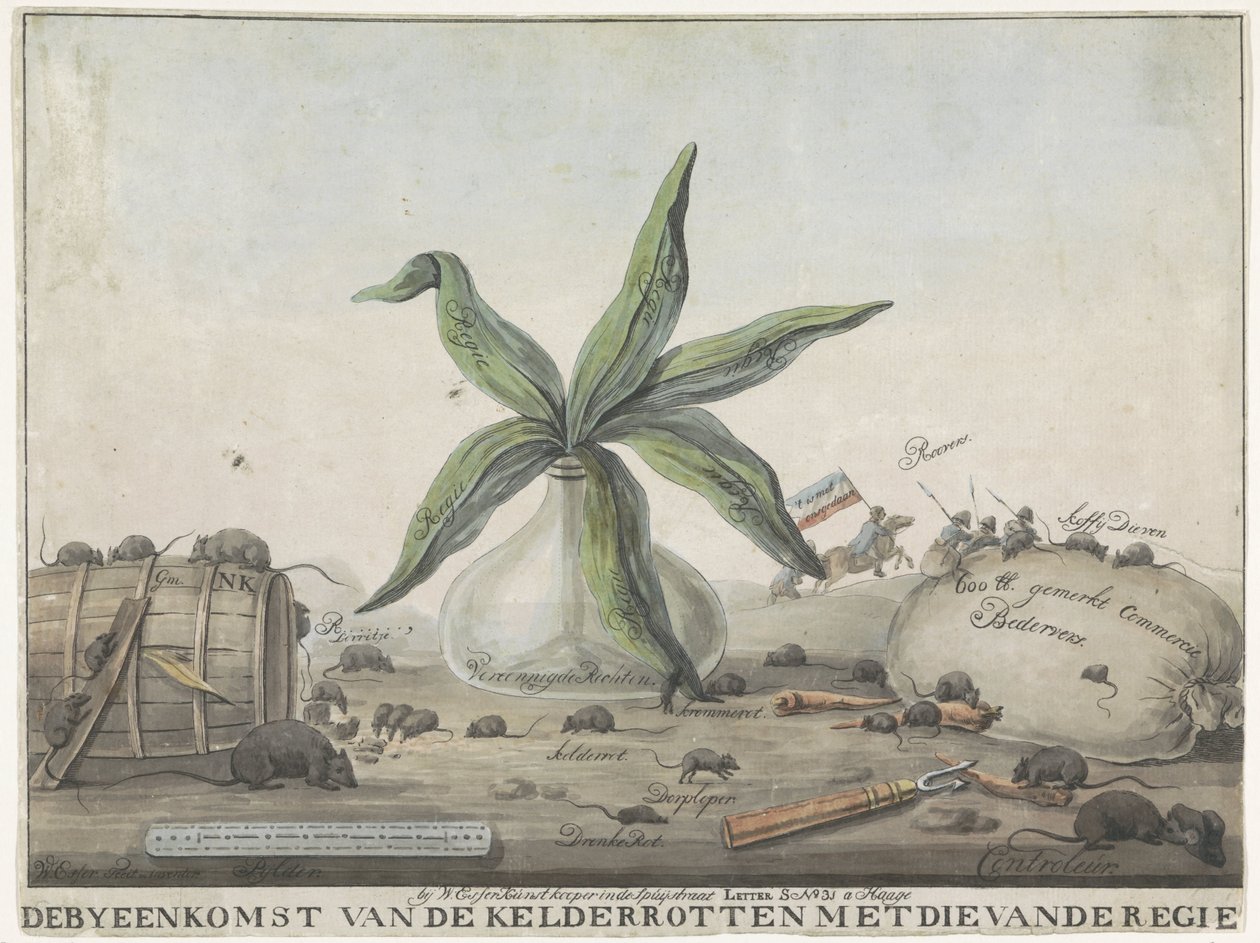 Karikatur der französischen Zollbeamten, 1813-1814 (Das Treffen der Kelleratten mit denen der Regie) von Wijnand Esser