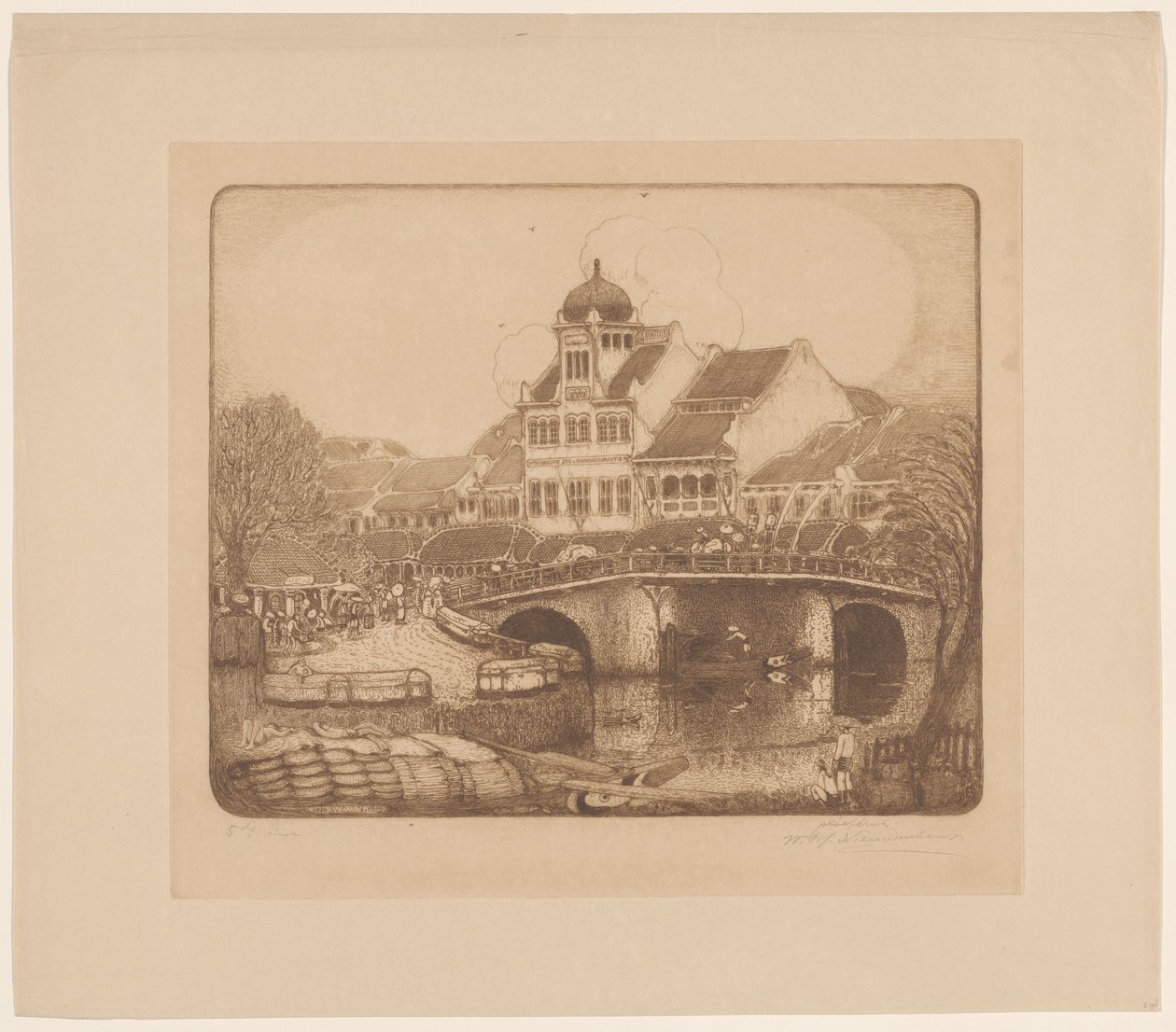 Das Bürogebäude der Firma Sluyters & Co. Kali Besar Batavia von Wijnand Otto Jan Nieuwenkamp (signed by artist)