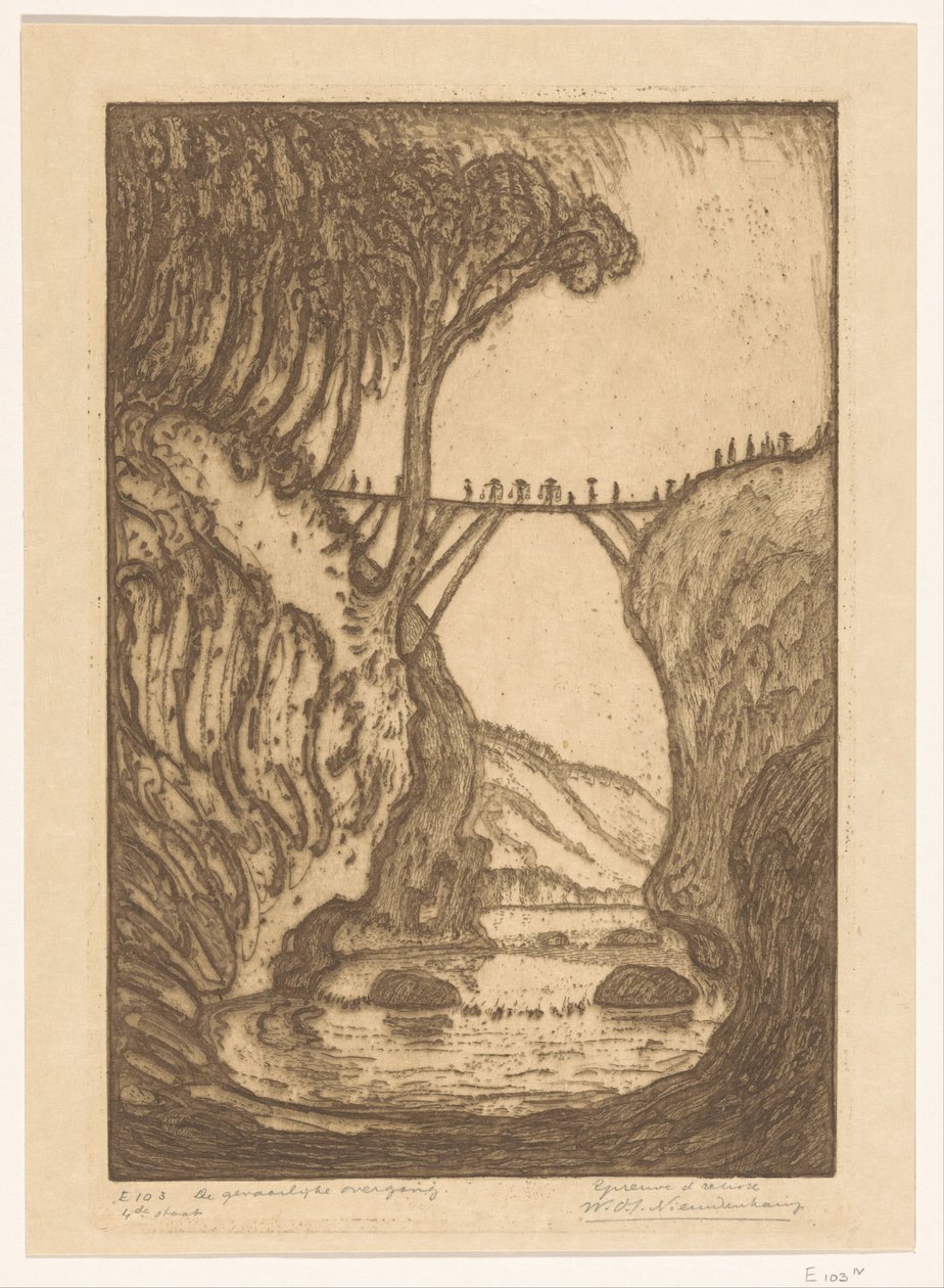 Holzbrücke über eine Flussschlucht auf Bali von Wijnand Otto Jan Nieuwenkamp (signed by artist)