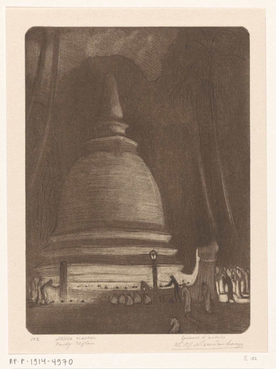Stupa in Kandy auf Sri Lanka bei Nacht von Wijnand Otto Jan Nieuwenkamp (signed by artist)