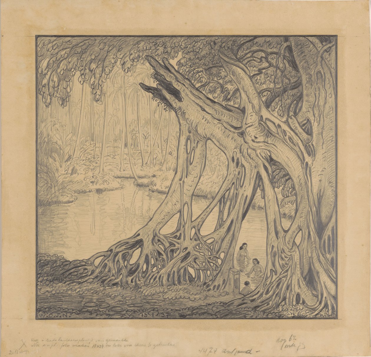 Tropischer Wald mit Badenden von Wijnand Otto Jan Nieuwenkamp