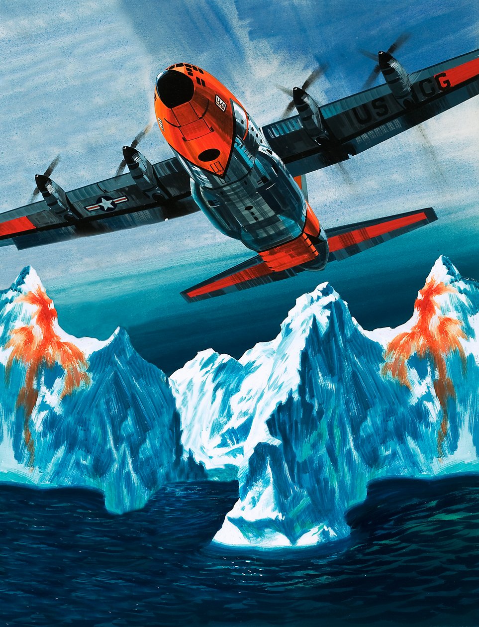 Ein Lockheed Hercules patrouilliert Eisberge für die Küstenwache von Wilf (20th century) Hardy