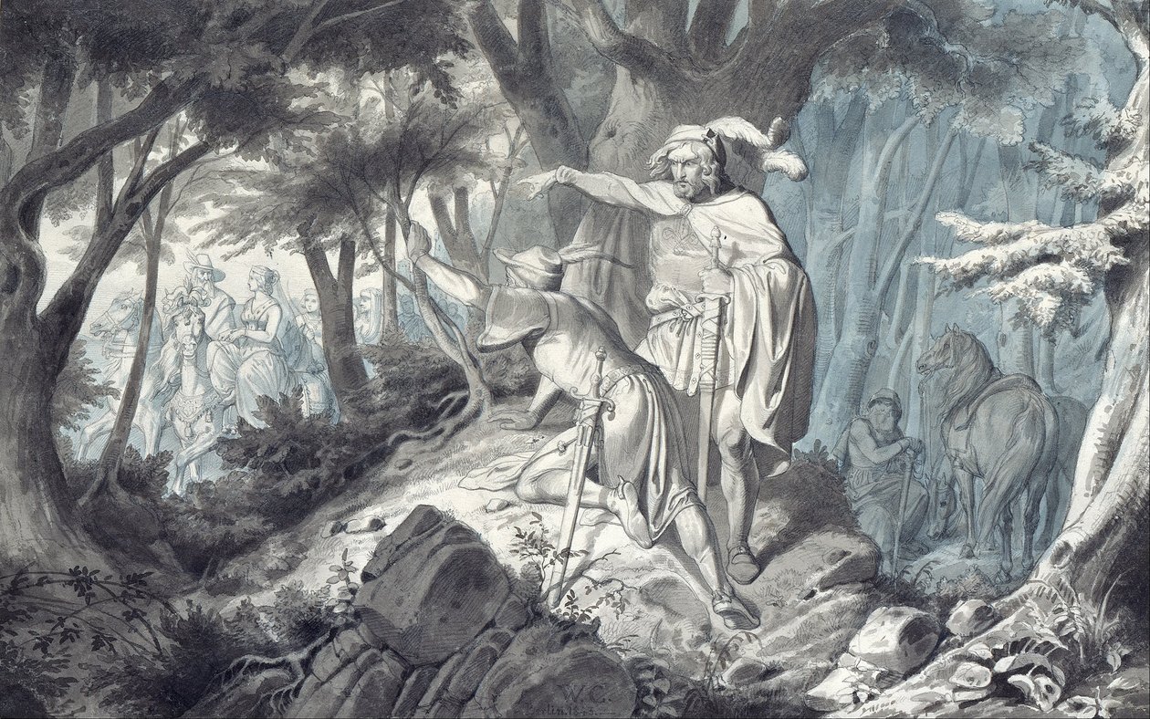 Tristan und Kadin beobachten heimlich Isolde beim Reiten von Wilhelm Camphausen