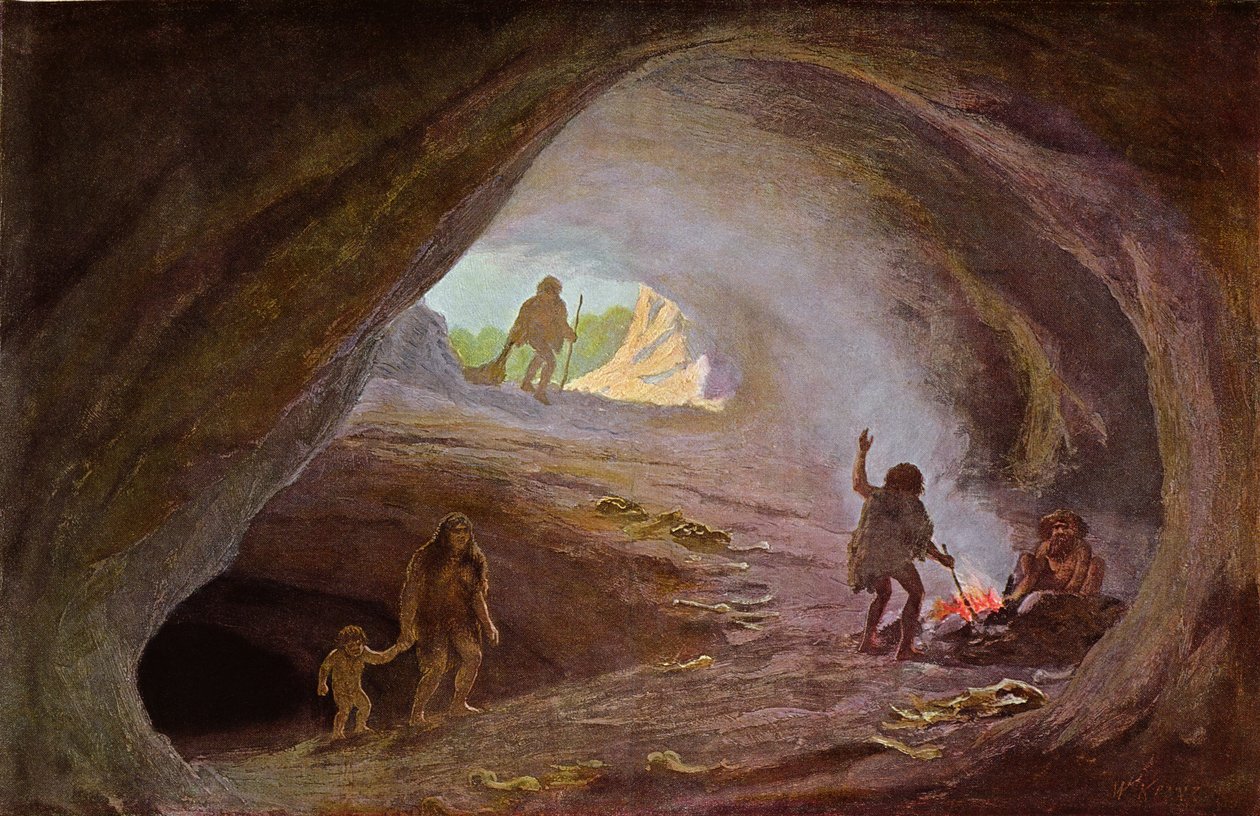 Höhlenmenschen während der Eiszeit, nach einer Skizze von Professor Klaatsch, späte 19. Jahrhundert von Wilhelm Kranz