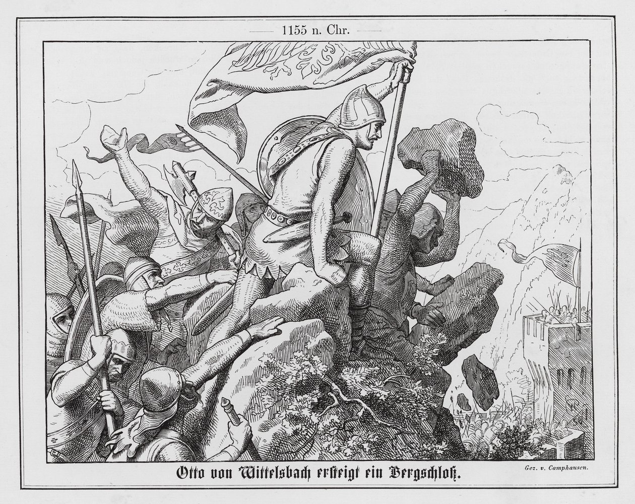Otto von Wittelsbach belagert eine Bergburg, Italien von Wilhelm Camphausen