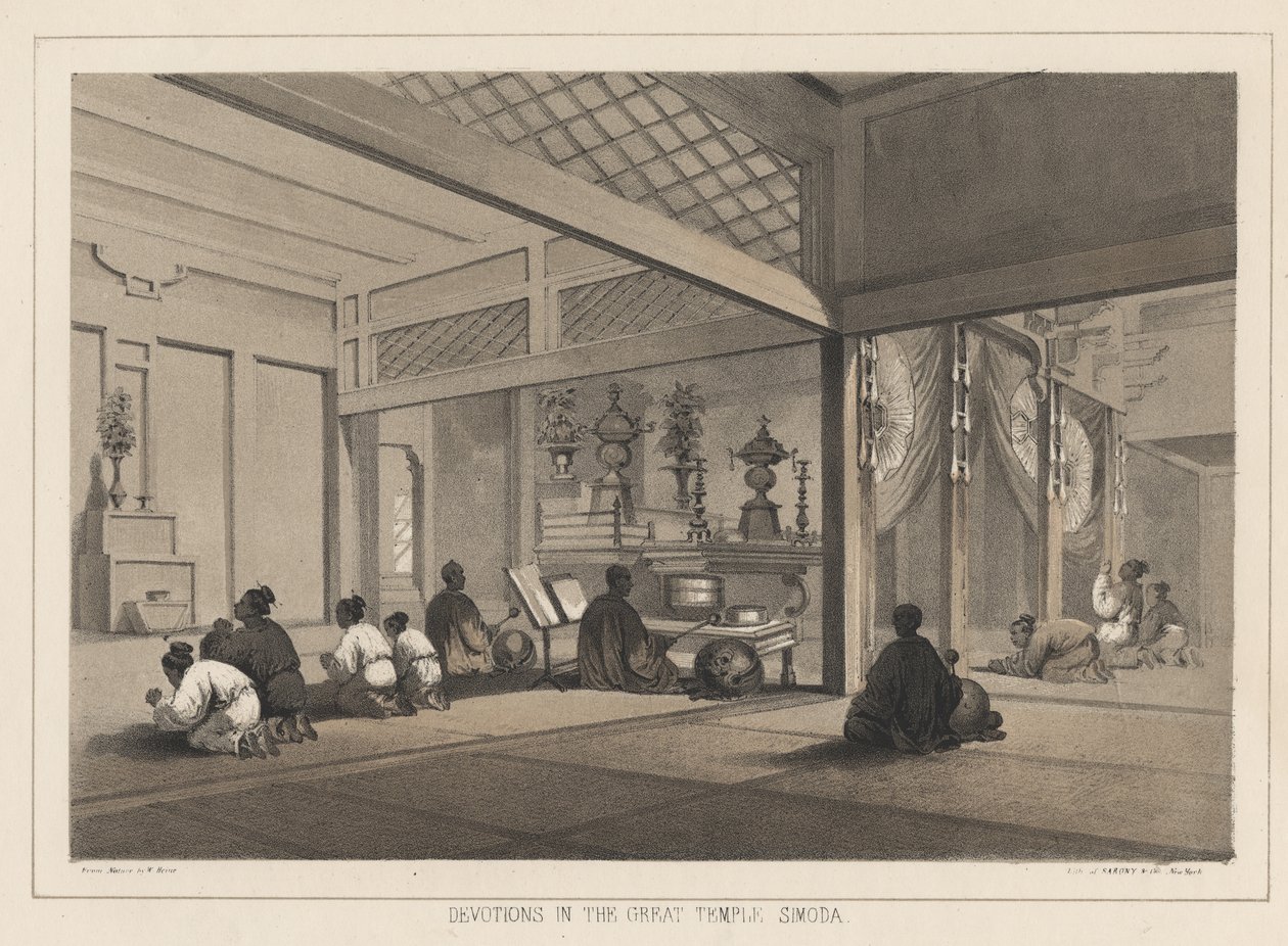 Andachten im Großen Tempel, Simoda, 1855 von Wilhelm Joseph Heine