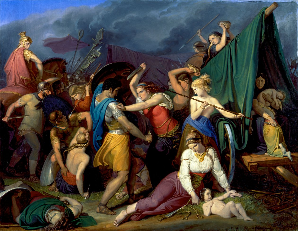 Die Weiber der Cimbern, ihre Wagenburg gegen die Römer verteidigend von Wilhelm Lindenschmit der Ältere