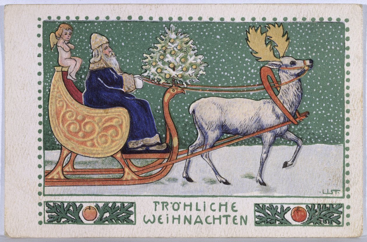 Postkarte mit dem Weihnachtsmann auf seinem Schlitten, ca. 1910 von Wilhelm List