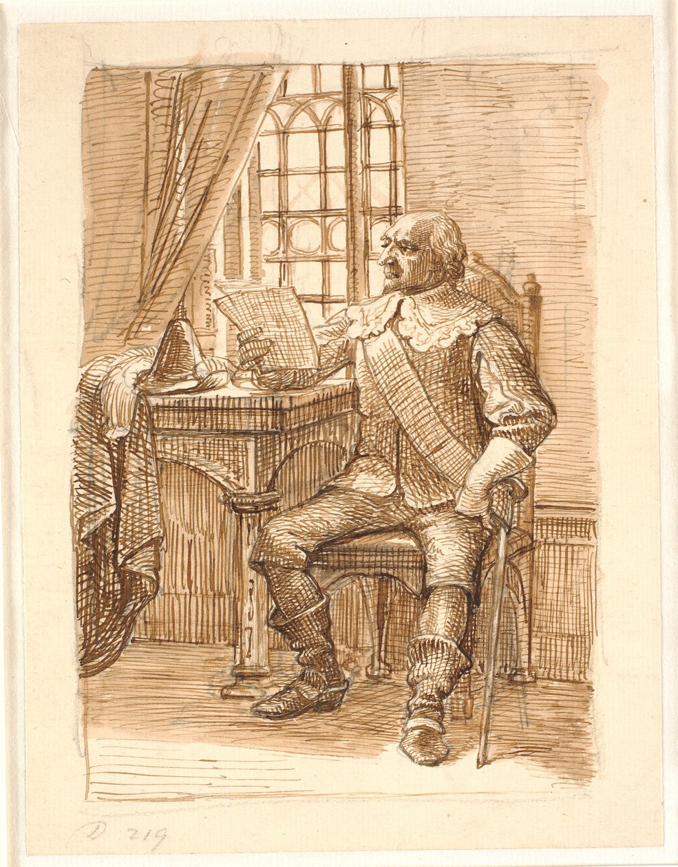Adelsmann aus der Zeit von Chr. 4. sitzt und liest einen Brief von Wilhelm Marstrand