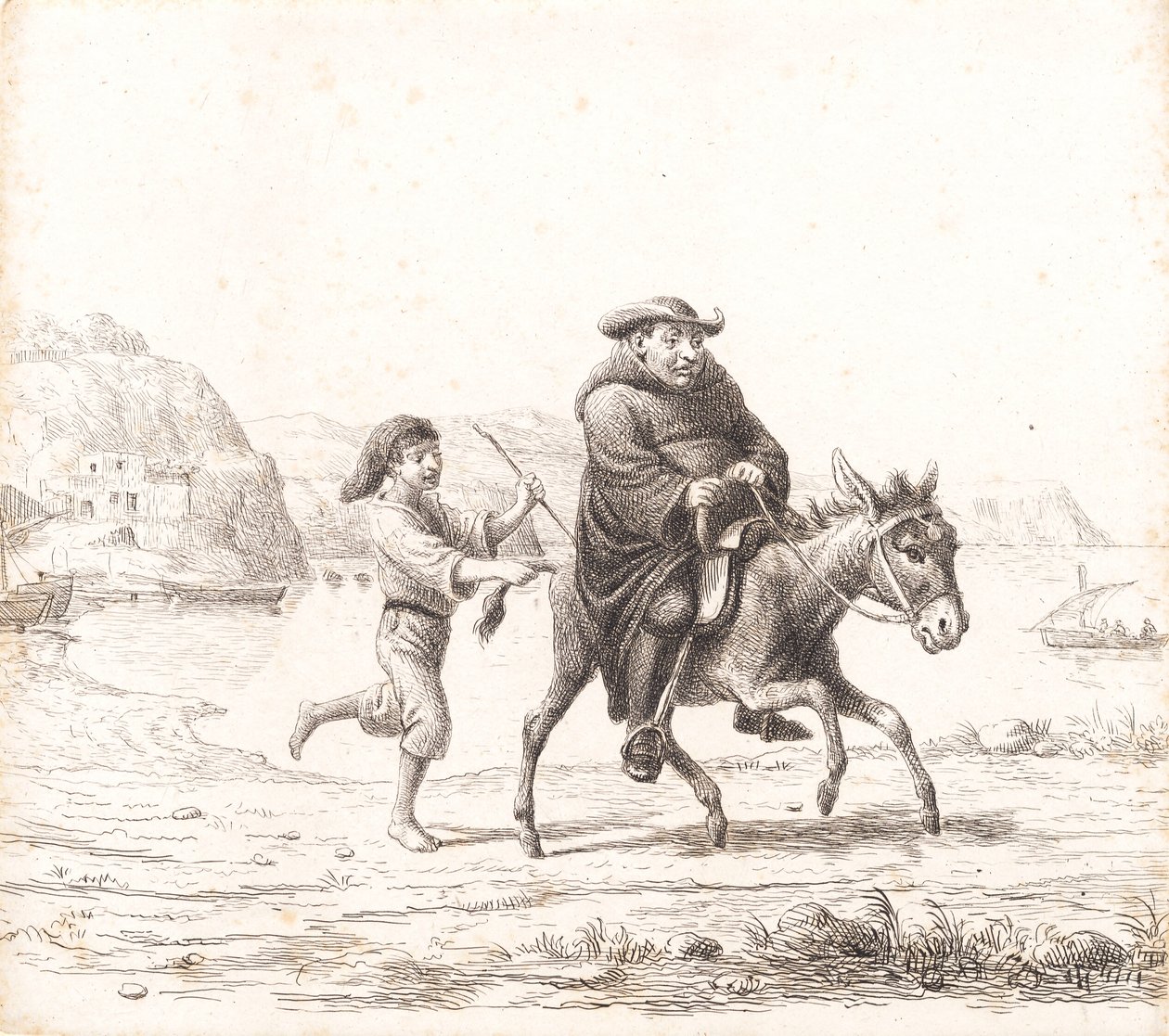 Ein Mönch reitet auf einem Esel, gefolgt von einem italienischen Jungen von Wilhelm Marstrand