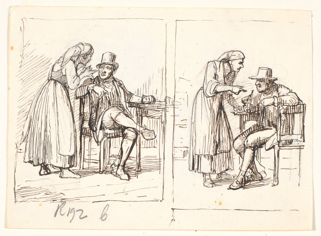 Zwei Szenen mit einer italienischen Frau, die mit einem älteren Mann spricht von Wilhelm Marstrand