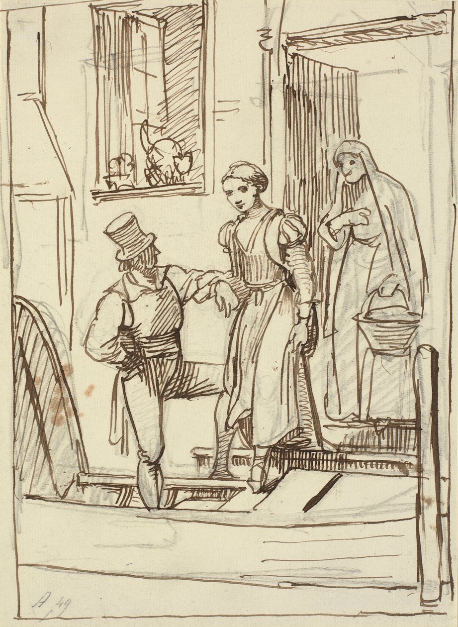 Junges Mädchen und alte Frau werden von einem Mann in eine Gondel geholfen von Wilhelm Marstrand
