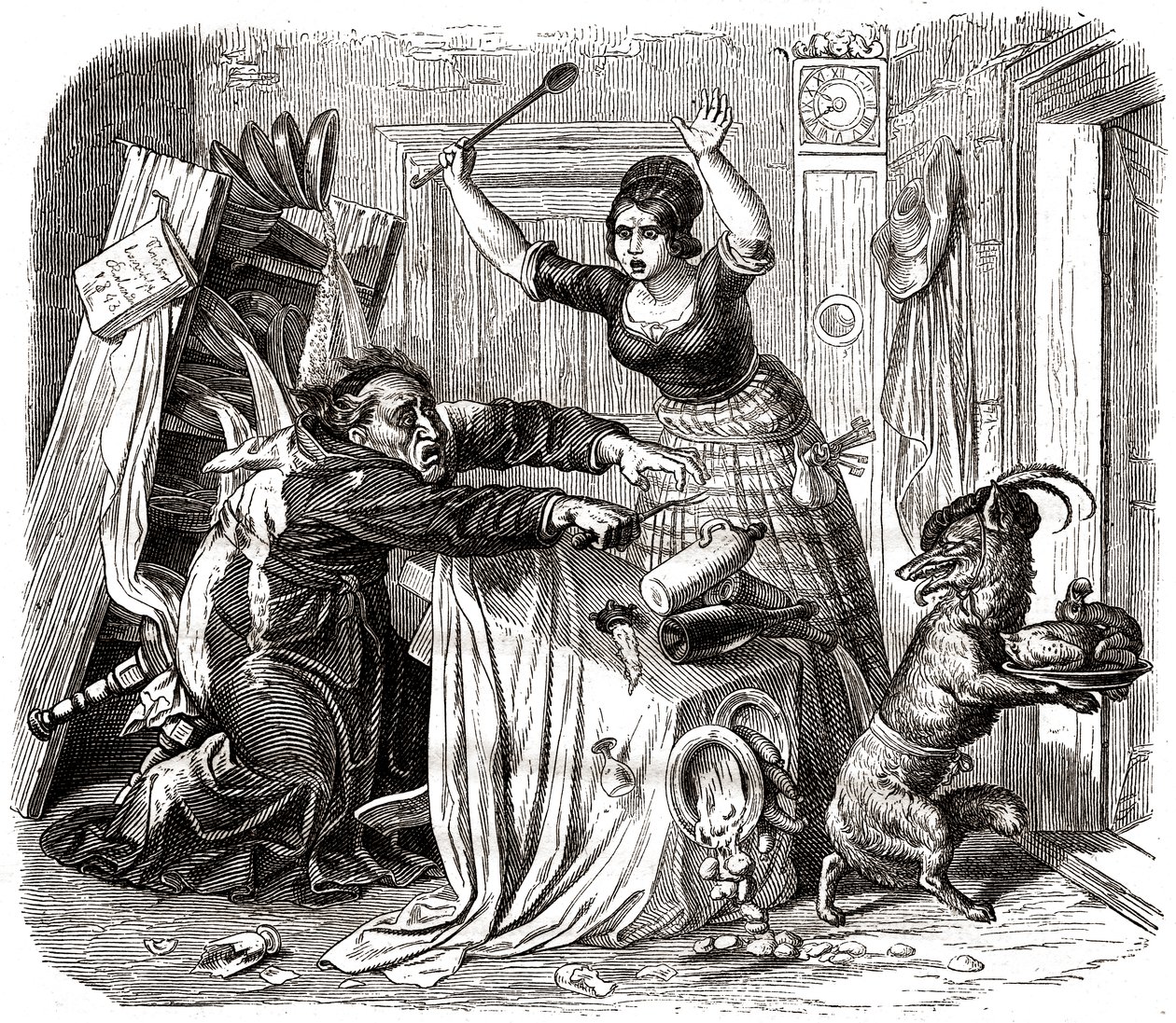 Der Fuchs stiehlt ein Huhn vom Tisch eines Priesters von Wilhelm von Kaulbach