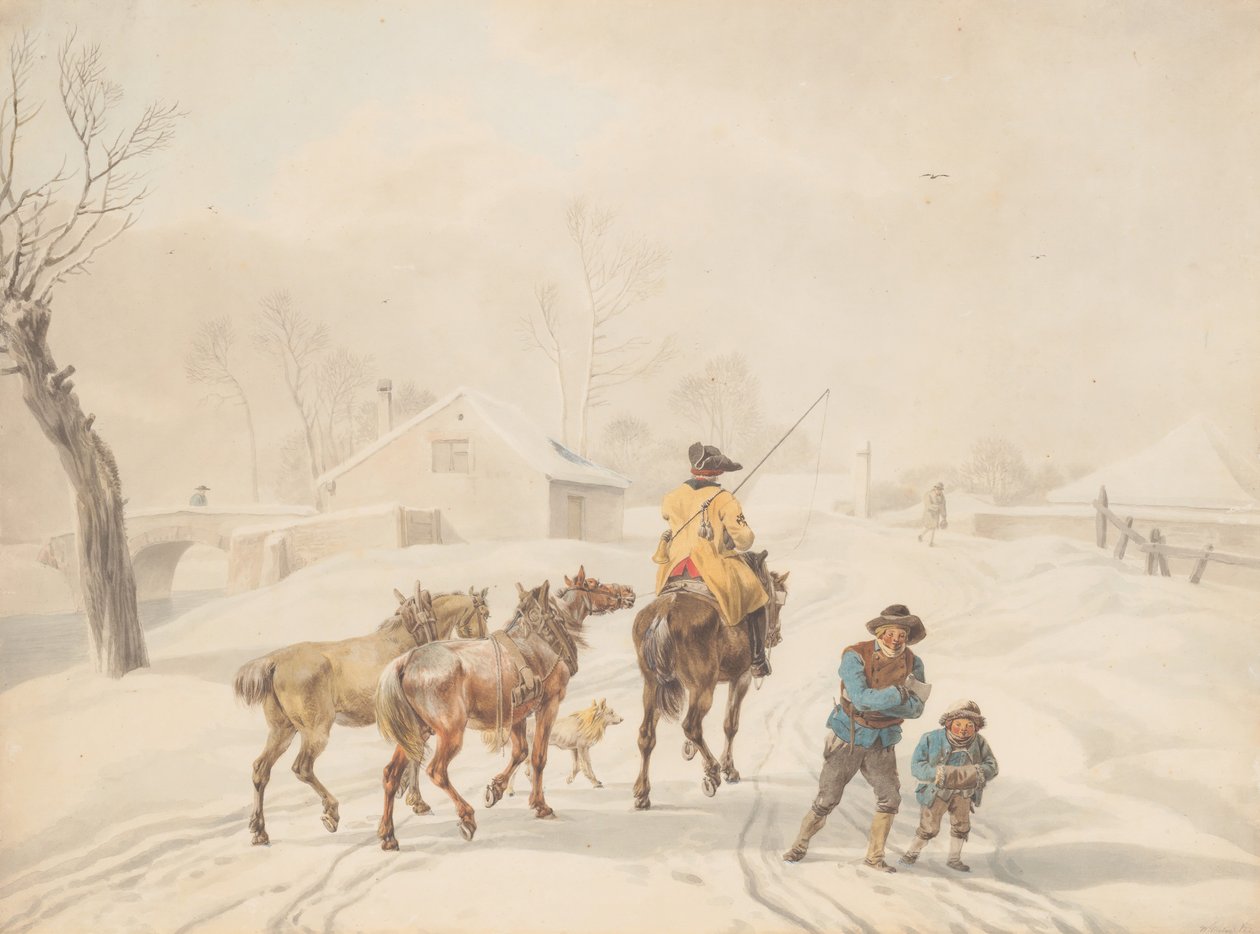Postillion auf einem Pferd in einer Winterlandschaft, ca. 1798. von Wilhelm von Kobell