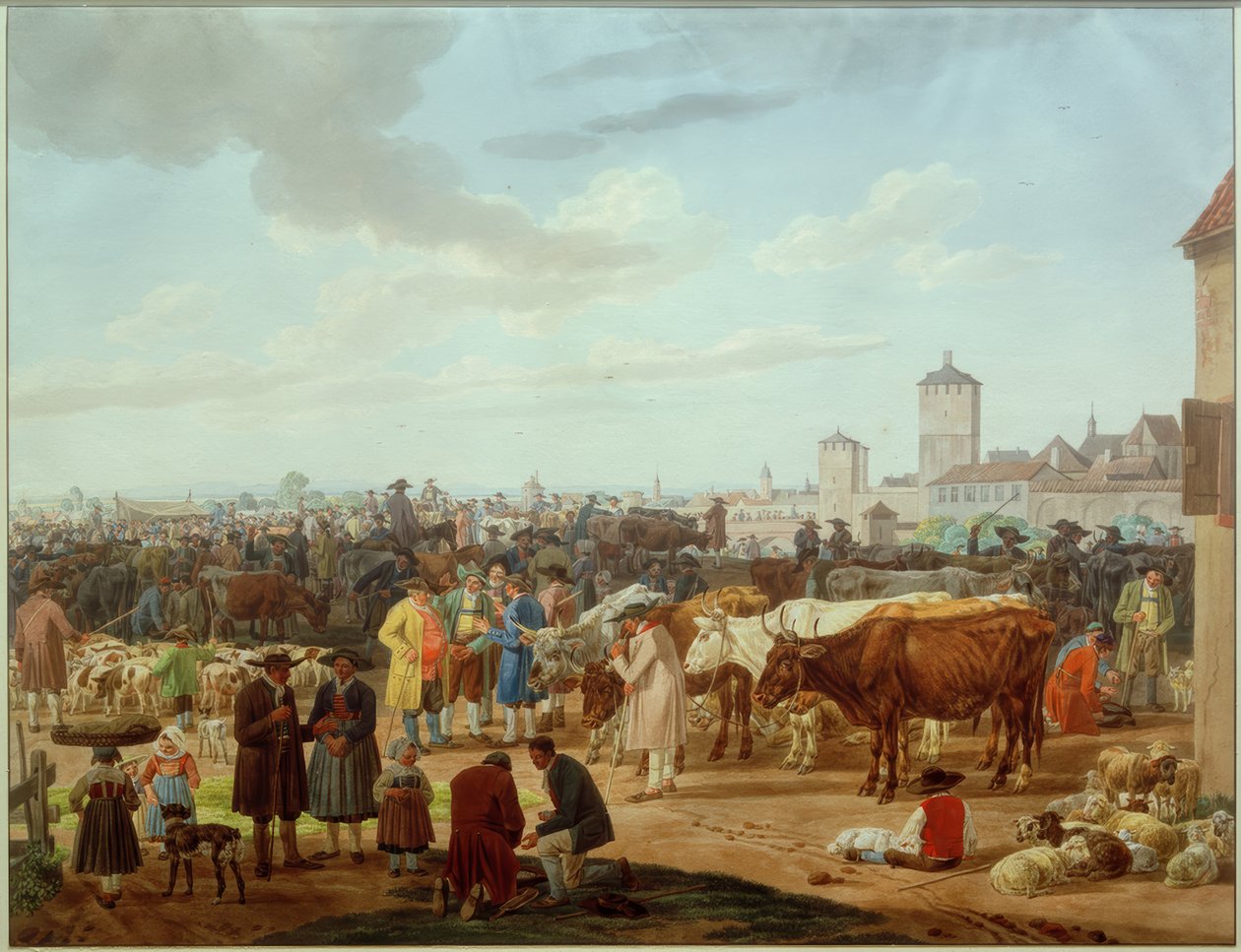 Viehmarkt am Rande einer Stadt von Wilhelm von Kobell