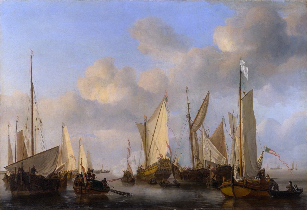 Eine niederländische Yacht salutiert von Willem van de Velde the Younger