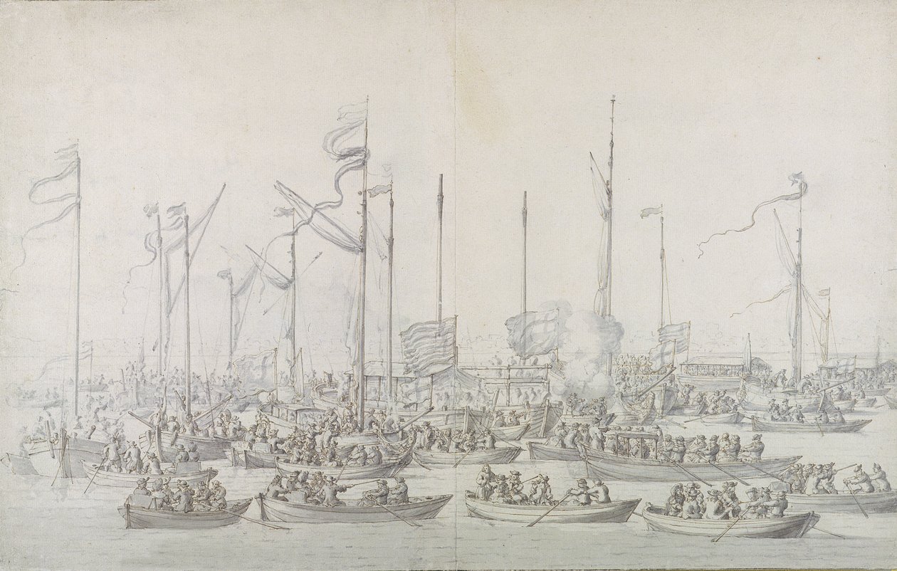 Feier auf der Themse bei Whitehall nach der Krönung von James II (1633-1701) von Willem van de Velde the Elder
