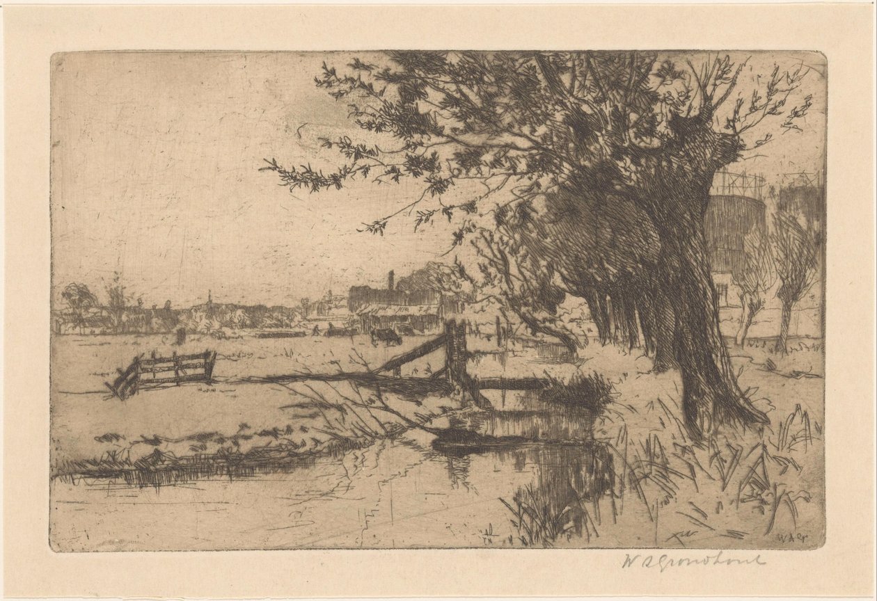 Graben bei der städtischen Gasfabrik in der Binckhorst in Den Haag von Willem Adrianus Grondhout (signed by artist)