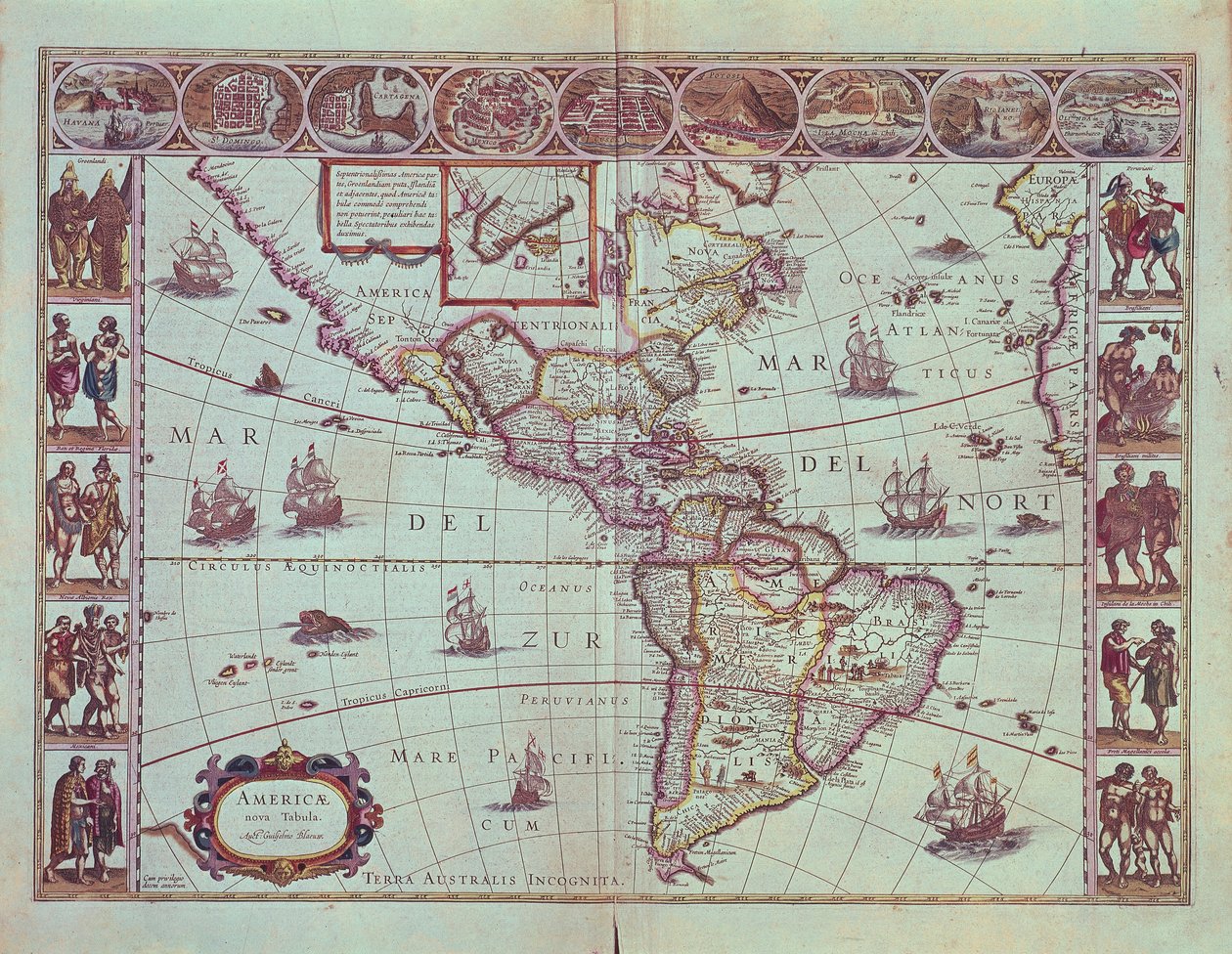 Teller, der die Karte von Südamerika darstellt von Willem Blaeu
