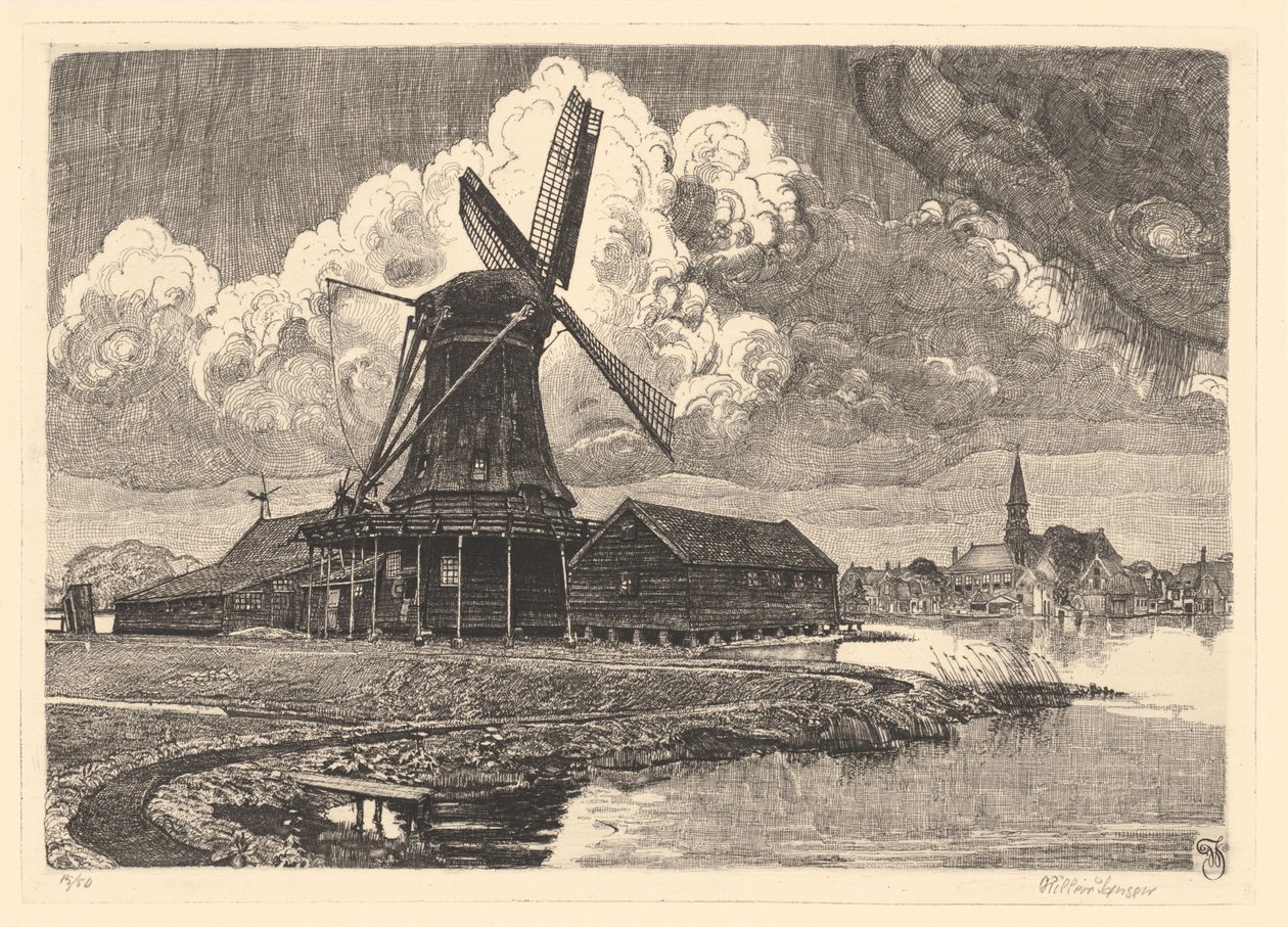 Mühle De Bonte Hen von Willem Jansen (graveur) (signed by artist)
