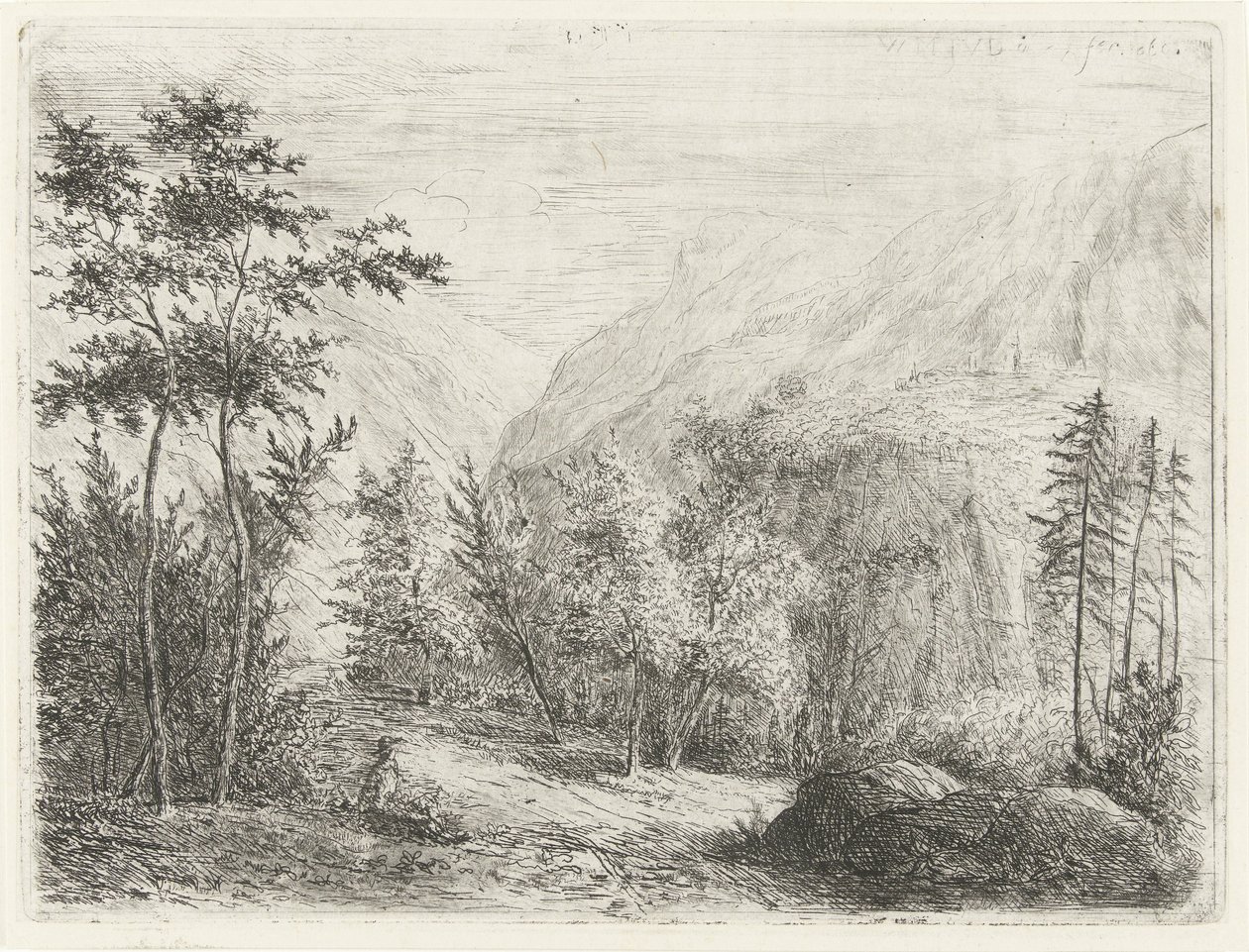 Berglandschaft mit ruhender Figur am Weg von Willem Matthias Jan van Dielen