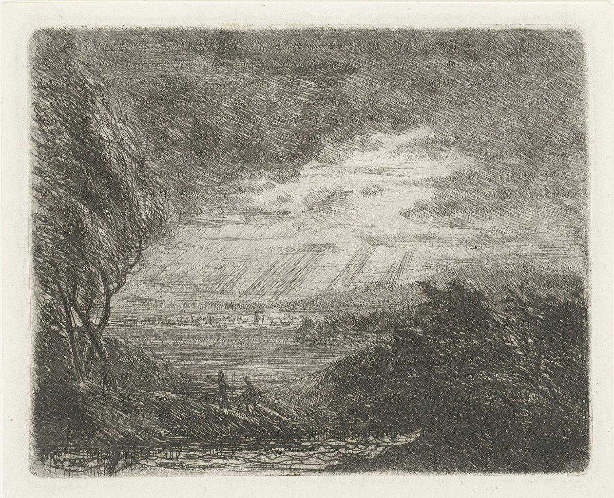 Landschaft mit zwei Figuren bei Sturm und Regen von Willem Matthias Jan van Dielen