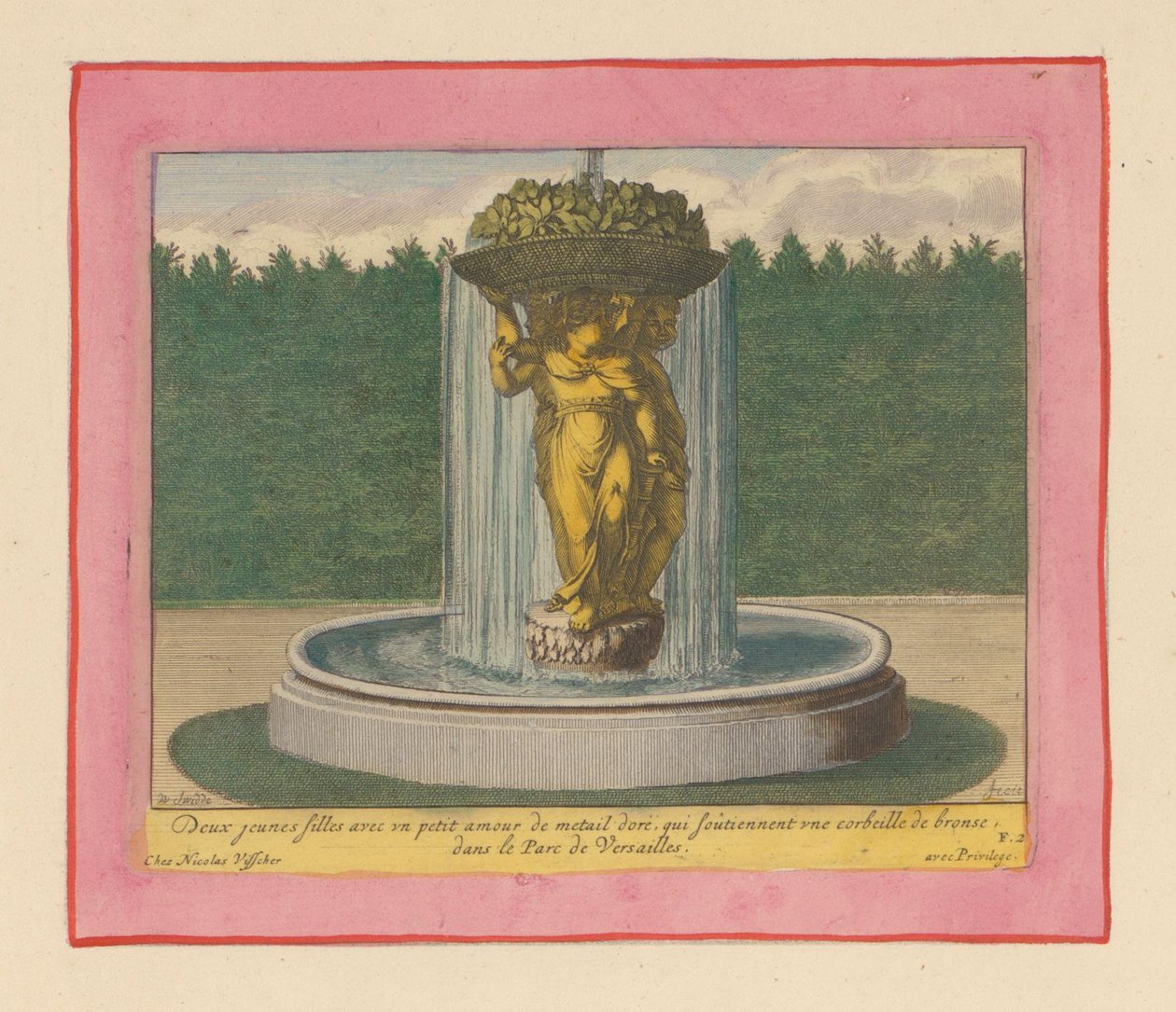 Brunnen mit einer Statue von drei Frauen, die einen Korb über ihren Köpfen tragen von Willem Swidde