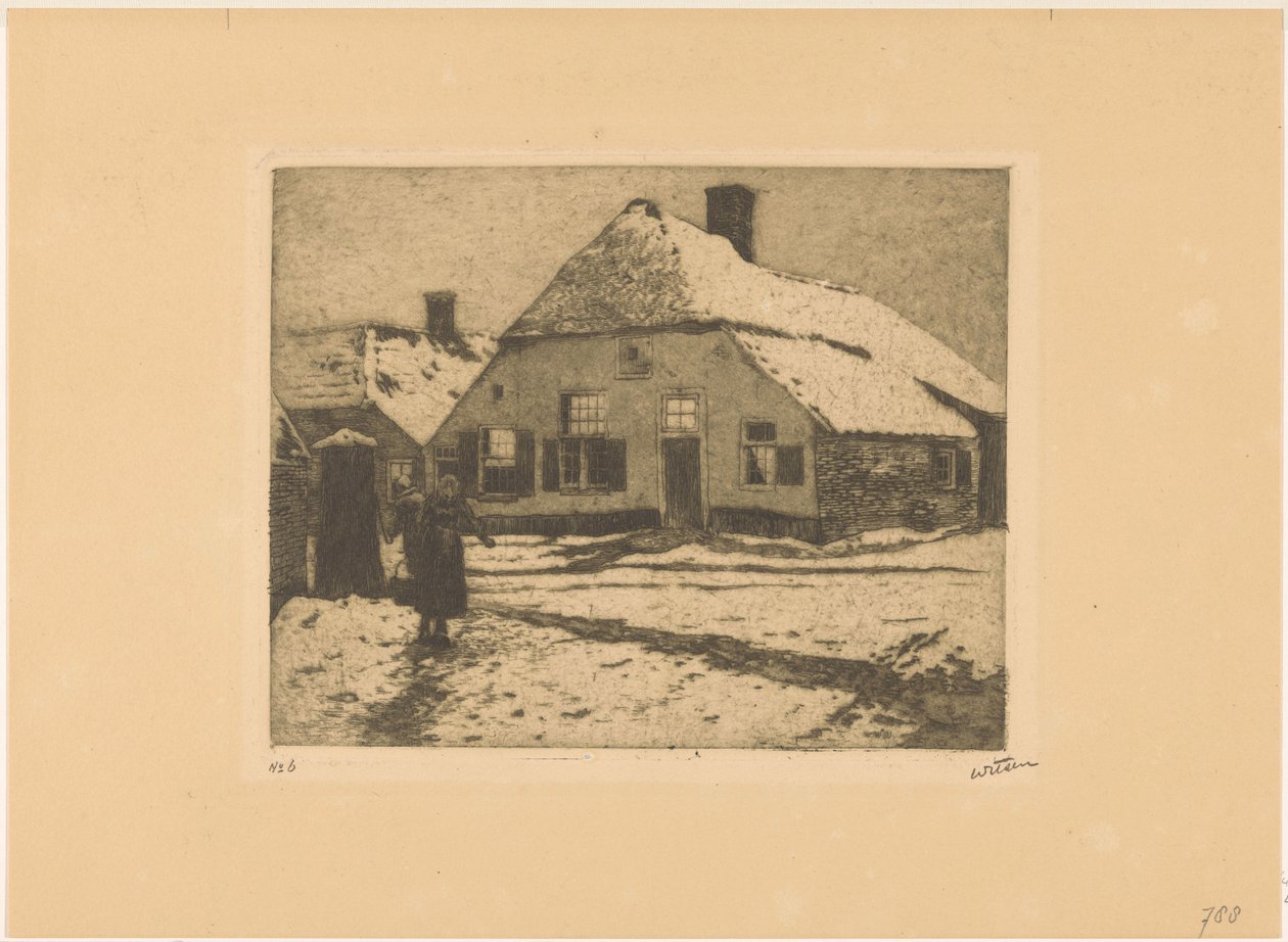 Verschneite Häuser an einer Straße in Ede von Willem Witsen (signed by artist)
