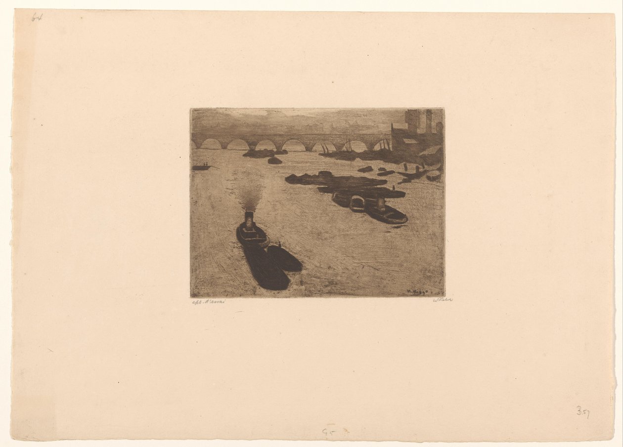 Boote auf der Themse in London von Willem Witsen (signed by artist)