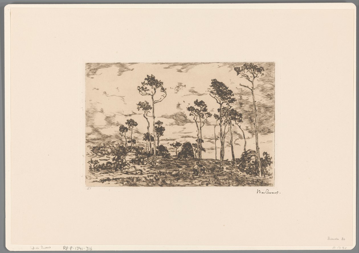 Landschaft mit kahlen Bäumen und Holzfällern von Willem de Zwart (signed by artist)