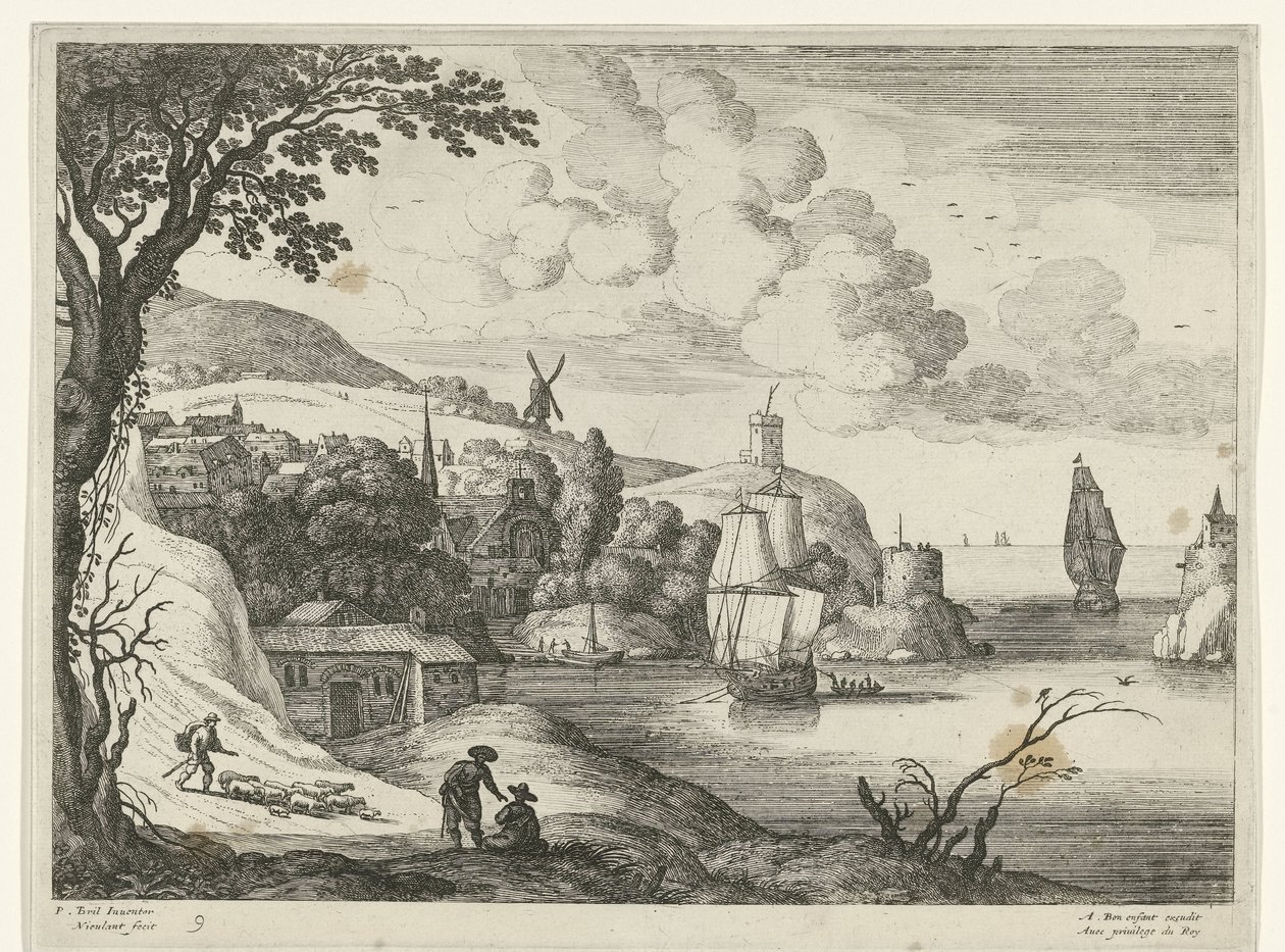Dorf an einer Bucht (Italienische Landschaften) von Willem van Nieulandt (II)