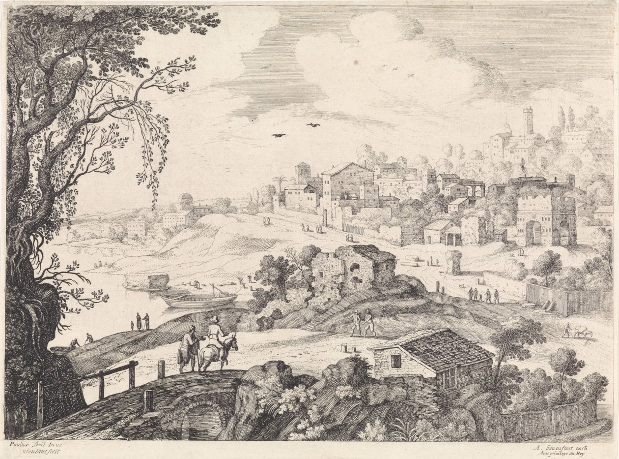 Italienische Landschaft mit einer Stadt von Willem van Nieulandt (II)
