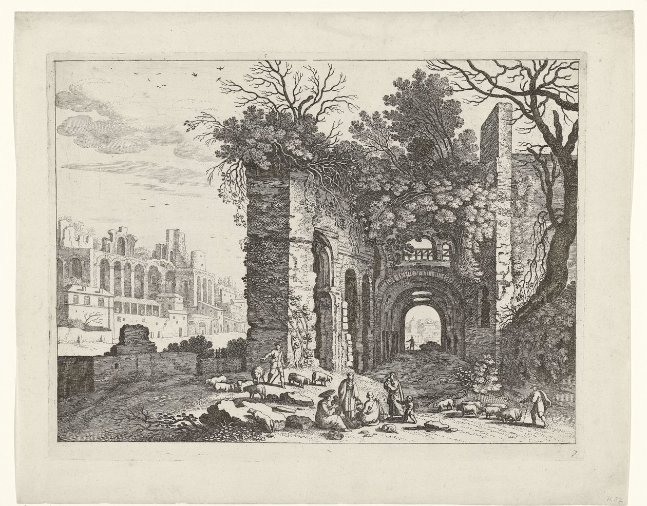 Rastende Familie vor einer Ruine von Willem van Nieulandt (II)