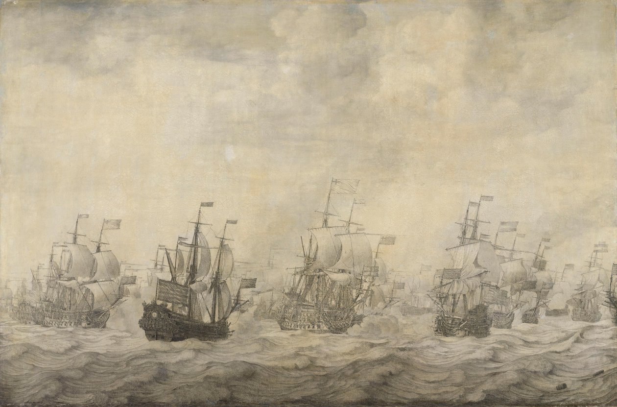 Episode aus der Vier-Tage-Schlacht, 11.-14. Juni 1666, des Zweiten Englisch-Niederländischen Krieges, 1665-67 von Willem van de Velde (I)
