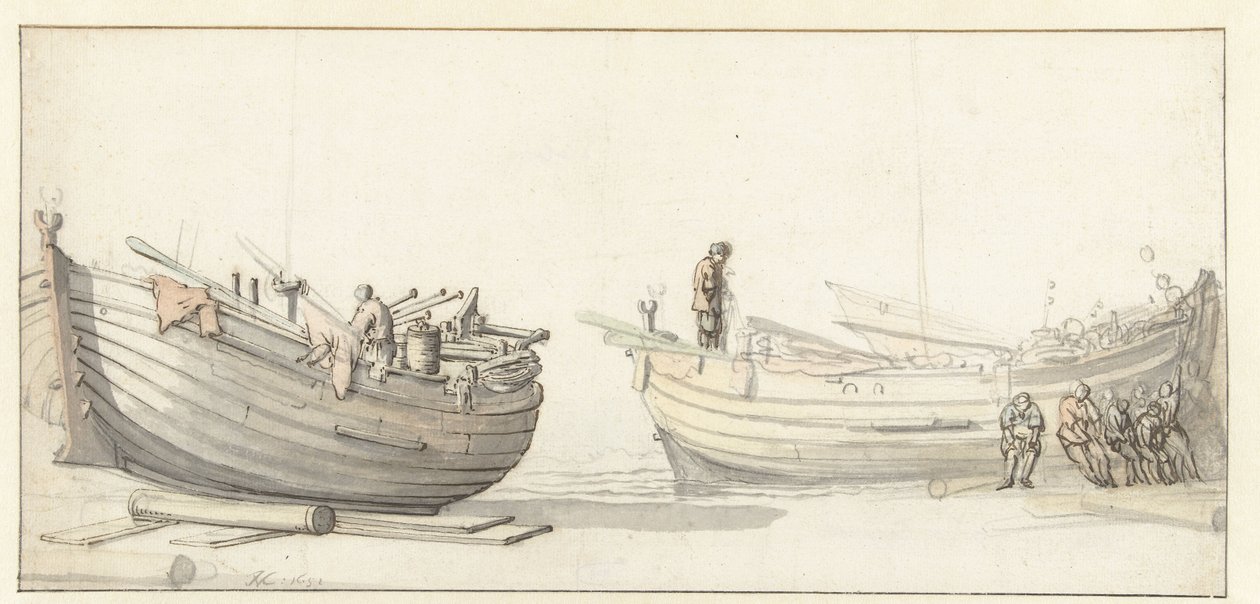 Studie von zwei Fischerbooten mit Figuren von Willem van de Velde (II) (attributed to)