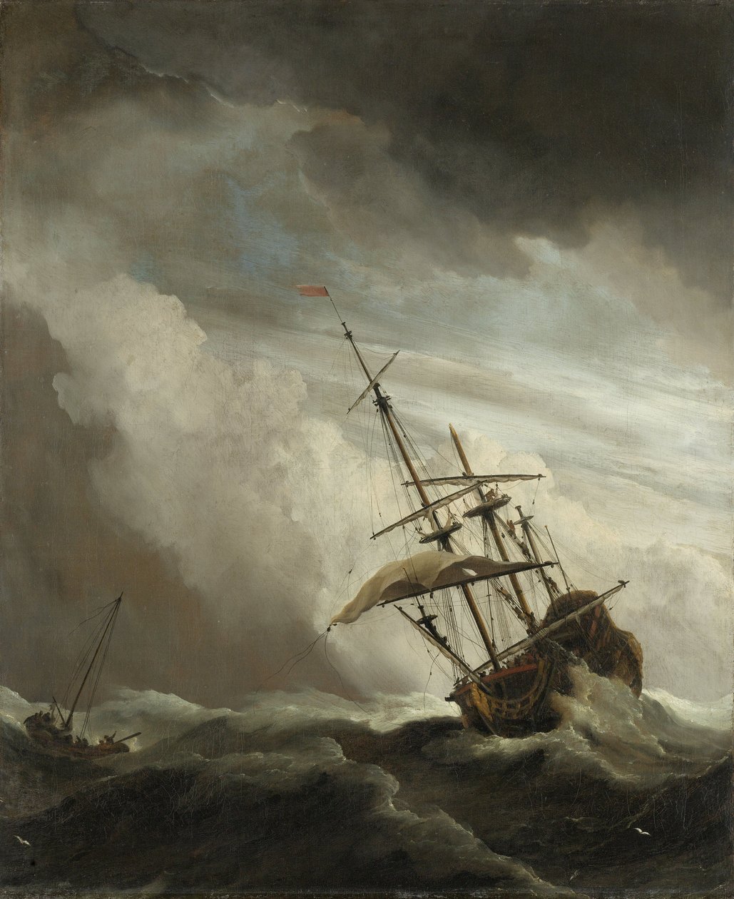 Ein Schiff auf hoher See von einem Sturm erfasst, bekannt als der Sturm, 1680 von Willem van de Velde