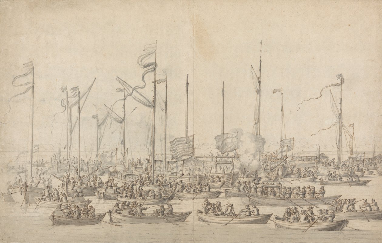 Feier auf der Themse bei Whitehall von Willem van de Velde the Elder