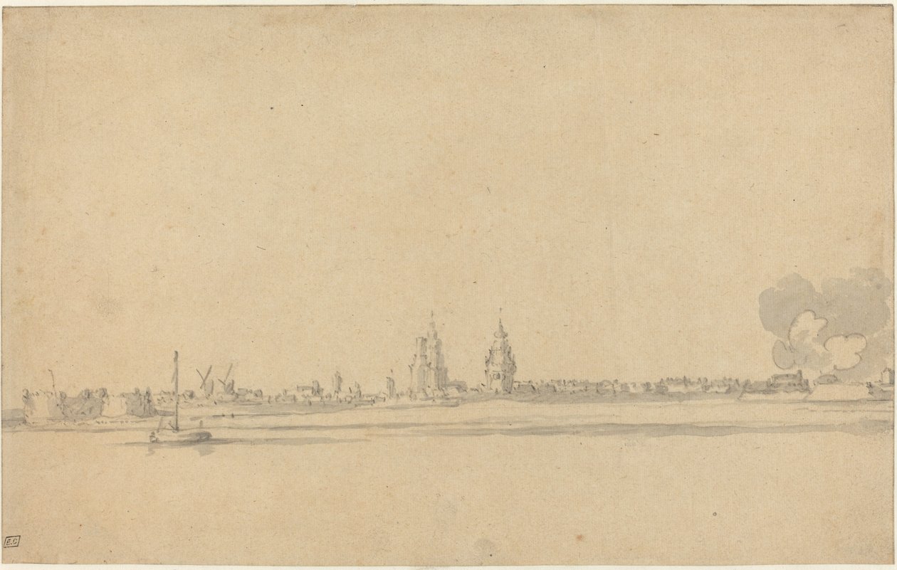Ansicht einer niederländischen Stadt (Delft?) von Willem van de Velde the Younger