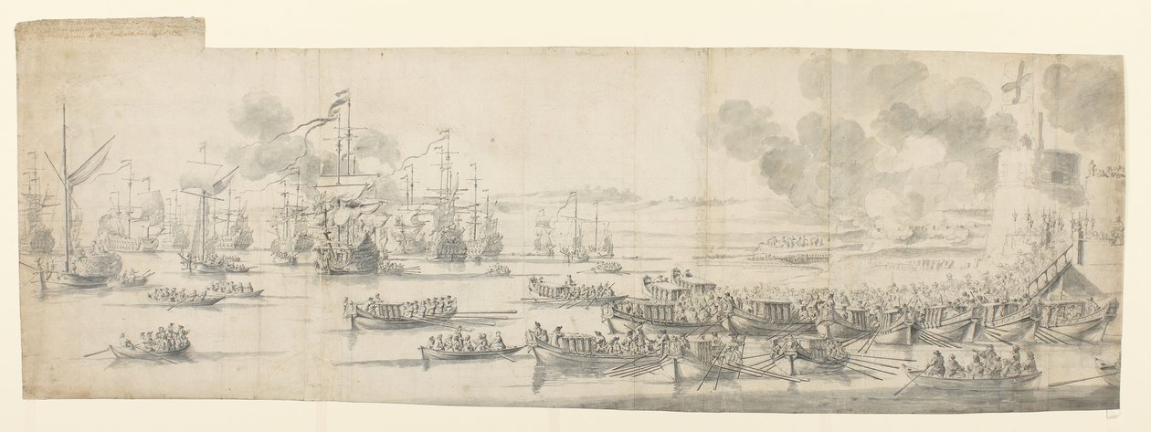 Maria von Modena geht in Gravesend an Bord von Willem van de the Elder Velde