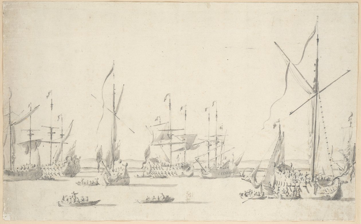 Die Yachten und Schiffe vor Anker in der Nähe von Sheerness, ca. 1677 von Willem van de the Elder Velde