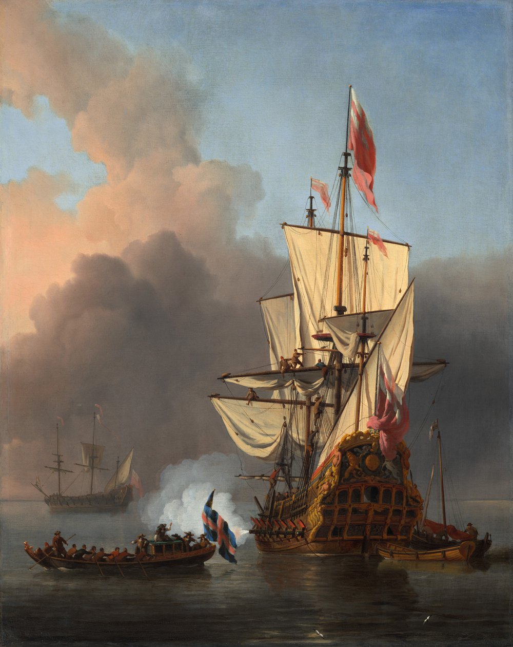 Ein englisches Kriegsschiff feuert einen Salut von Willem van de the Younger Velde