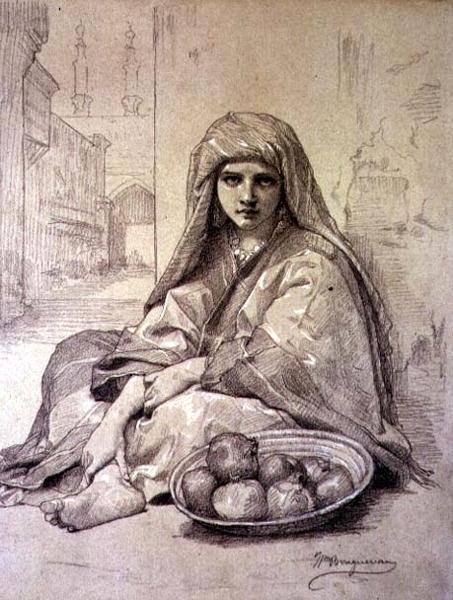 Algerisches Mädchen verkauft Granatäpfel von William Adolphe Bouguereau
